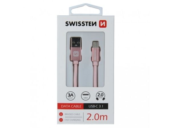Swissten 71521305, 2 m, USB A, USB C, USB 3.2 Gen 1 (3.1 Gen 1), 0,48 Gbit/sek., Roseguld