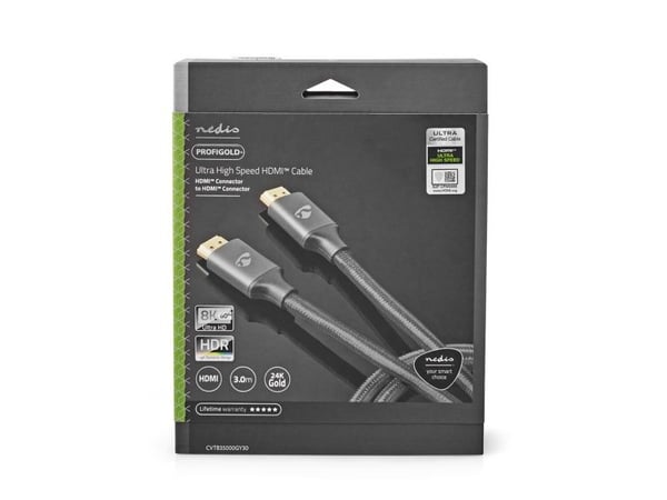 Nedis CVTB35000GY30, 3 m, HDMI Type A (Standard), HDMI Type A (Standard), 3D, 48 Gbit/s, Grå
