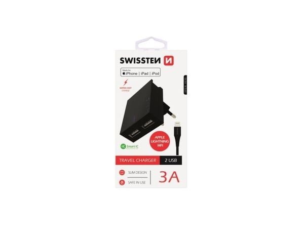 Swissten laturi 2x USB-A 3 A (22046000)