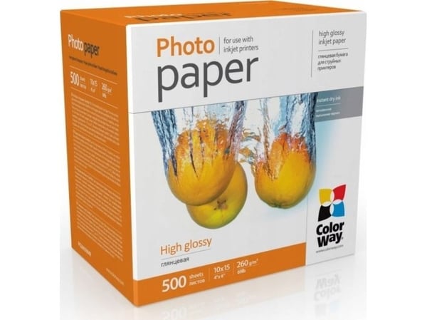 ColorWay fotopapir | PG2605004R | Hvit | 260 g/m² | 10 x 15 cm | Skinnende