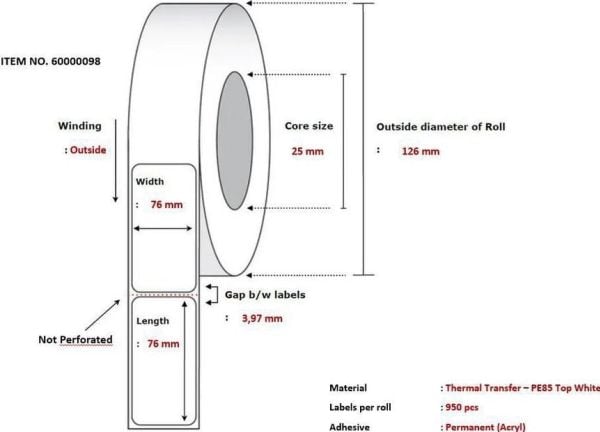 Capture - Polyetylen (PE) - permanent akryllim - hvit - 76 x 76 mm 11400 etikett(er) (12 rull(er) x 900 etiketter)