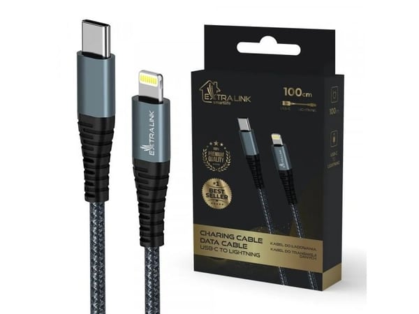 Kaapeli USB ExtraLink Extralink Smart Life 27W, USB-C do Lightning 100cm, TPE, 9V 3A, czarny