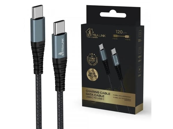 Kabel USB ExtraLink Extralink Smart Life 60W, USB-C - USB-C 120cm, PVC, 5V 2.4A/3A, szary