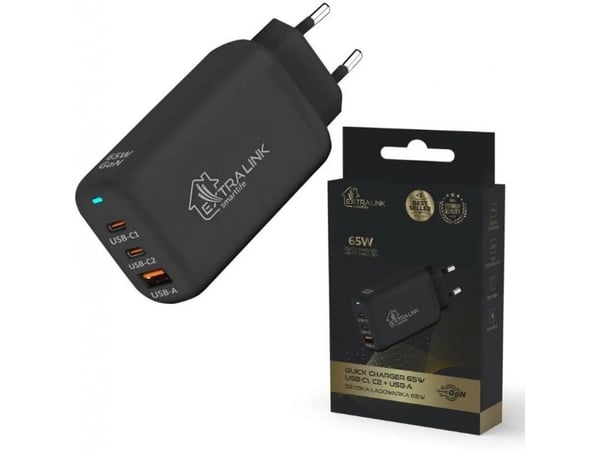 Extralink CHARESL02, Innendørs, USB, 20 V, 3,25 A, Sort