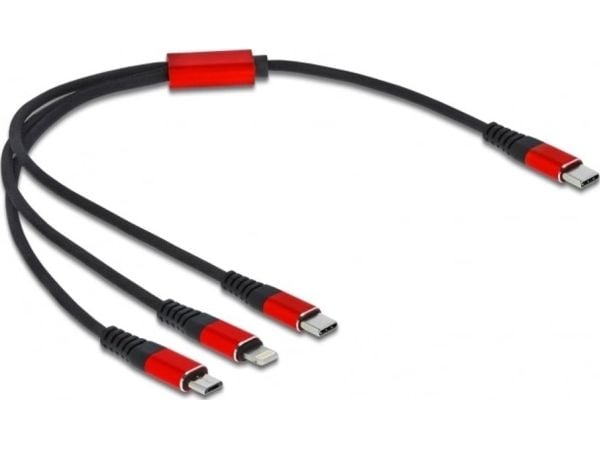 DeLOCK 86710, 0,3 m, USB C, USB C/Micro-USB B/Lightning, USB 2.0, Musta, Punainen