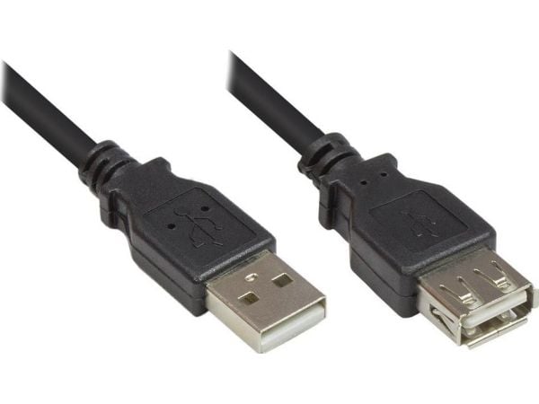 Alcasa USB 2.0 3m, 3 m, USB A, USB A, USB 2.0, Hankjønn/hankjønn, Sort