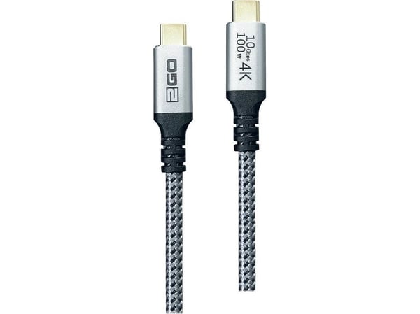 2GO 797512, 1,2 m, USB C, USB C, USB 3.2 Gen 2 (3.1 Gen 2), 10 Gbit/s, Sort, Sølv