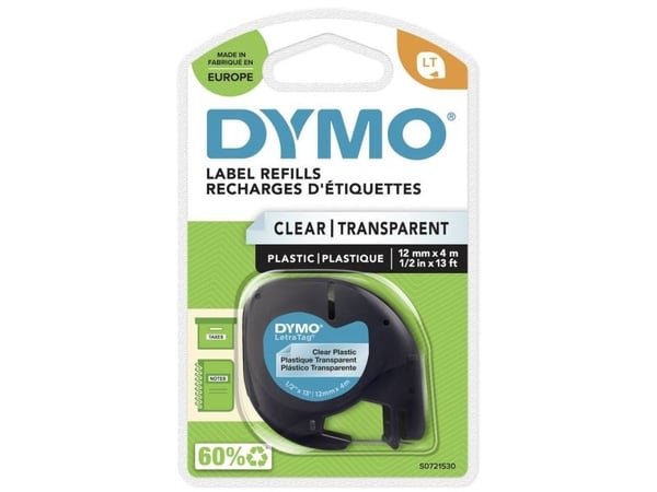 Labeltape DYMO® LetraTAG 12mm x 4m klar plasttape