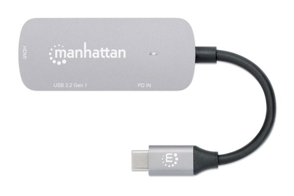Manhattan 190299, Koblet med ledninger (ikke trådløs), USB 3.2 Gen 1 (3.1 Gen 1) Type-C, 100 W, Sølv, Aluminium, USB