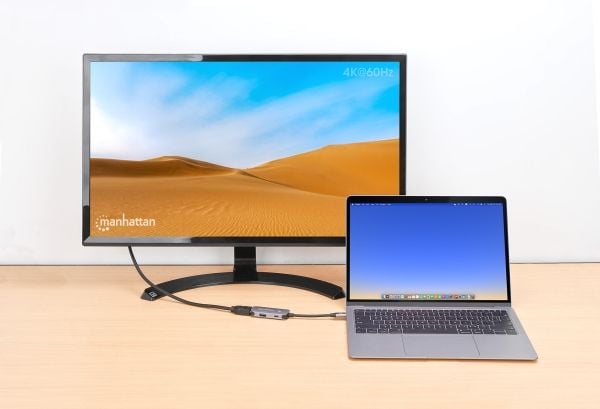 Manhattan 190299, Koblet med ledninger (ikke trådløs), USB 3.2 Gen 1 (3.1 Gen 1) Type-C, 100 W, Sølv, Aluminium, USB