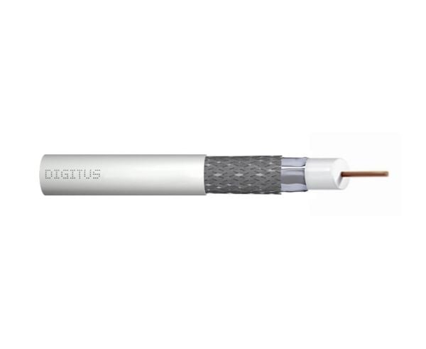 Koaxialkabel DIGITUS RG-6 75 ohm (skärm: 2 x folie + 77% flätad), Eca, PVC, 500 m, vit, rulle