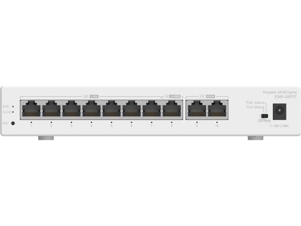 Huawei eKitEngine S380-S8P2T - Switch - Styrt - 1 x 10/100/1000 (PoE+) + 7 x 10/100/1000 - rackmonterbar - PoE+ (124 W)