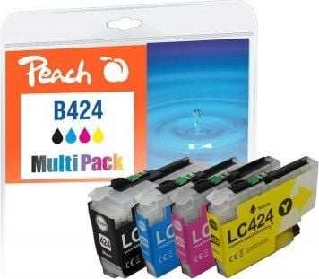 Peach PI500-389, Standard utskriftsproduksjon, Sort, Cyan, Fiolblå, Gult, 18 ml, 10 ml, 4 stykker, Multipakke