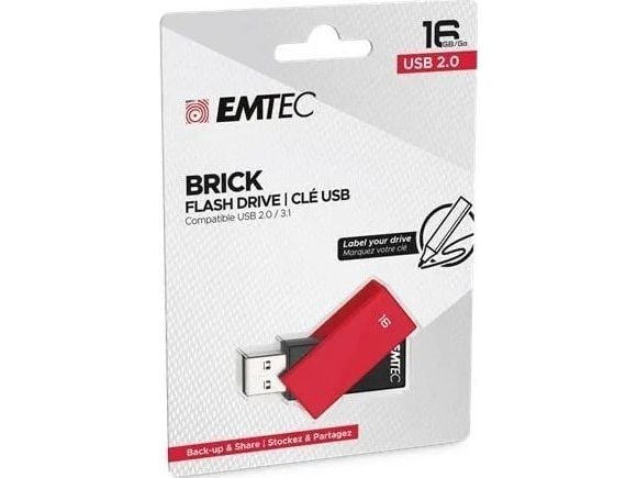 EMTEC C350 Brick 2.0 - USB-flashstasjon - 16 GB - USB 2.0 - rød