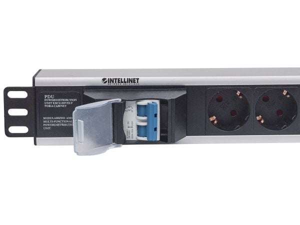 Intellinet 711432, 1.5U, Pystysuora, Alumiini, Musta, Harmaa, 6 AC-pistorasia(a), Tyyppi F
