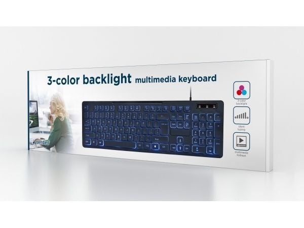 Gembird - Tastatur - bakgrunnsbelyst - USB - QWERTY - USA - svart - fargeboks