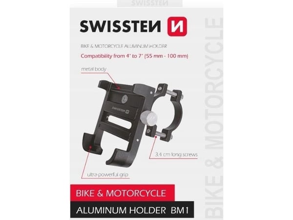 Swissten BM1, Matkapuhelin/älypuhelin, Pyörä/Auto, moottoripyörä, Musta