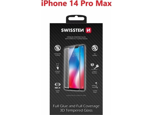 Swissten Ultra Durable 3D Full Glue Glass til iPhone 14 Pro Max - svart