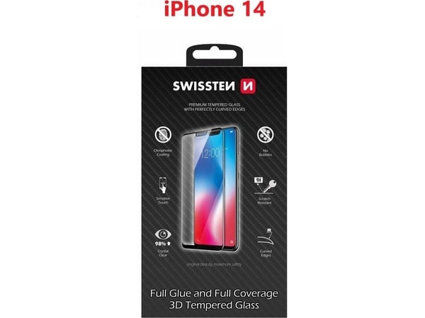 Swissten Ultra Durable 3D Full Glue Glass till iPhone 14 svart
