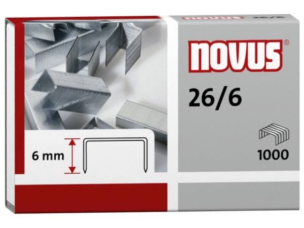 Novus 26/6, Pakke med stifter, 6 mm, Festing, 1000 stifter, Stål, Rustfritt stål