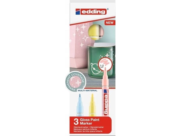 Edding 751, Blå, Rosa, Gult, Projektil spiss, Flerfarget, Aluminium, Fint, 1 mm