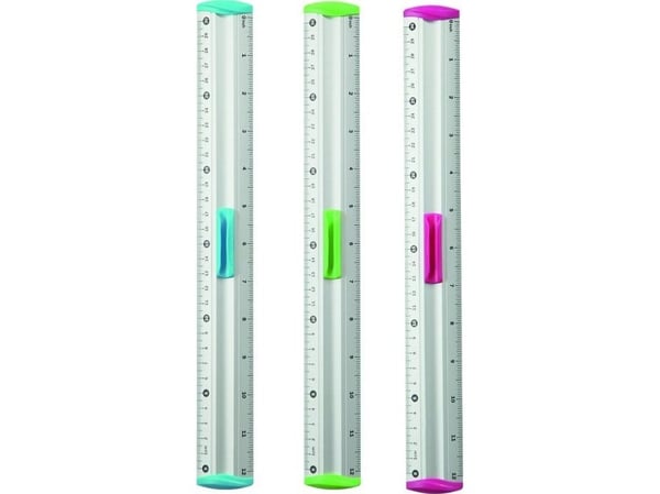 Keyroad linjal i aluminium med blyantholder KEYROAD Measure Clip 30 cm, blister, blandede farger