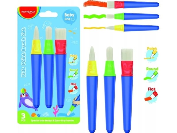 Keyroad barnepensler KEYROAD, 3 stk flate, punktformet, runde, blister