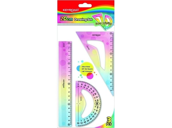 KEYROAD geometrinen avaintie, pastellivärinen, 20cm viivoitin, 3 kpl, ripustuslenkki, sekoitusvärit