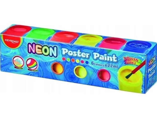 Keyroad plakatfarger KEYROAD 6x22ml neonfarger i eske, mix farger