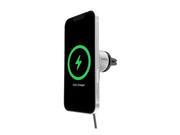 Belkin - Trådløs ladeholder for bil - magnetisk med Qi2 + bilstrømadapter - 15 watt - Fast Charge - grå