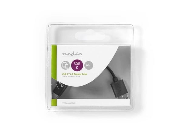 Nedis CCGB60600BK01, 0,1 m, USB C, USB A, USB 2.0, Musta
