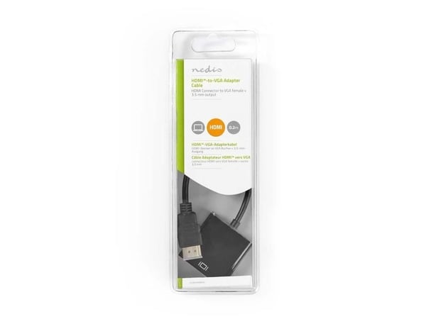 Nedis CCGB34900BK02, 0,2 m, HDMI Type A (Standard), VGA (D-Sub) + 3.5mm, Hunkjønn, Hunkjønn, Rett