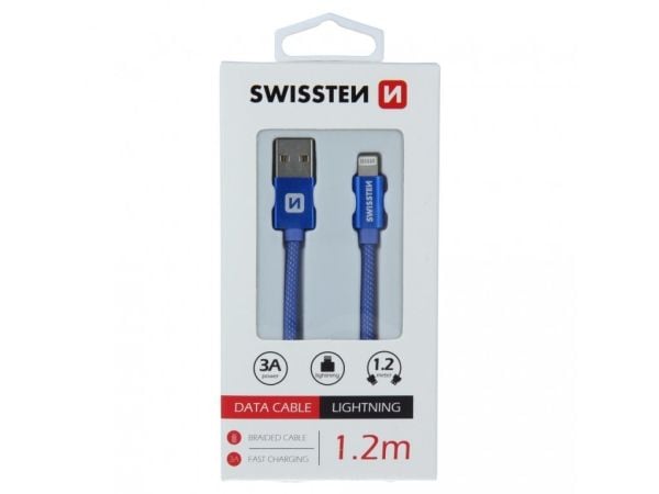 Swissten 71523208, 1,2 m, USB A, Lightning, Hankjønn, Hankjønn, Blå
