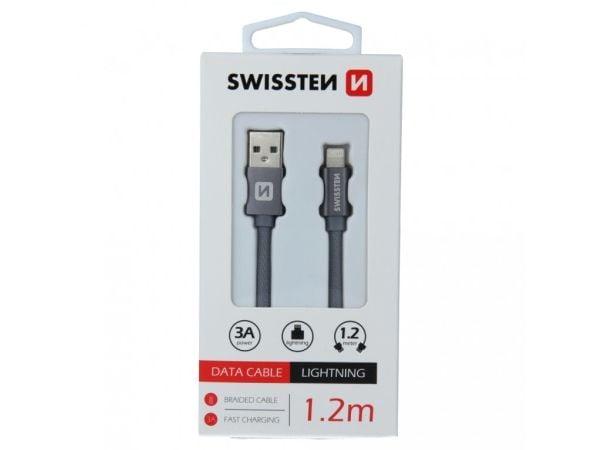Swissten 71523202, 1,2 m, USB A, Lightning, Hankjønn, Hankjønn, Grå