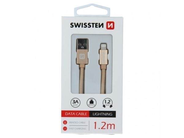 Swissten 71523204, 1,2 m, USB A, Lightning, Hanstik, Hanstik, Guld