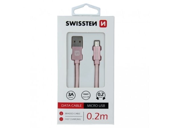 Swissten 71522105, 0,2 m, USB A, Micro-USB B, USB 2.0, 0,48 Gbit/sek., Roseguld