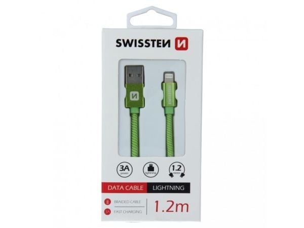Swissten 71523207, 1,2 m, USB A, Lightning, Hankjønn, Hankjønn, Grønn