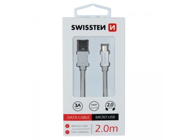 Swissten 71522303, 2 m, USB A, Micro-USB B, 0,48 Gbit/s, hopea