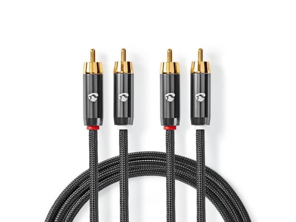 Nedis CATB24200GY20, 2 x RCA, Hankjønn, 2 x RCA, Hankjønn, 2 m, Grå