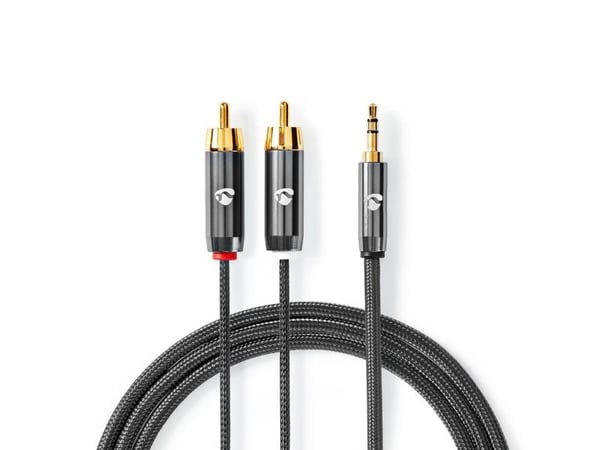 Nedis CATB22200GY10, 3.5mm, Hankjønn, 2 x RCA, Hankjønn, 1 m, Grå