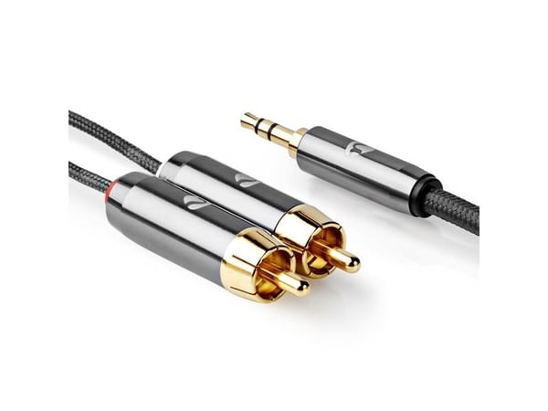 Nedis CATB22200GY10, 3.5mm, Hankjønn, 2 x RCA, Hankjønn, 1 m, Grå