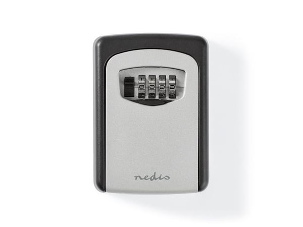 Nedis KEYCC01GY, Veggmonterbar safe, Sort, Sølv, Kombinasjonslås, Aluminium, Vegg, Nøkkel