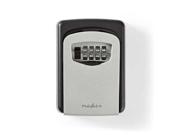 Nedis KEYCC01GY, Veggmonterbar safe, Sort, Sølv, Kombinasjonslås, Aluminium, Vegg, Nøkkel
