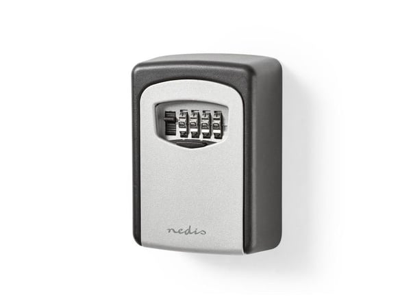 Nedis KEYCC01GY, Veggmonterbar safe, Sort, Sølv, Kombinasjonslås, Aluminium, Vegg, Nøkkel
