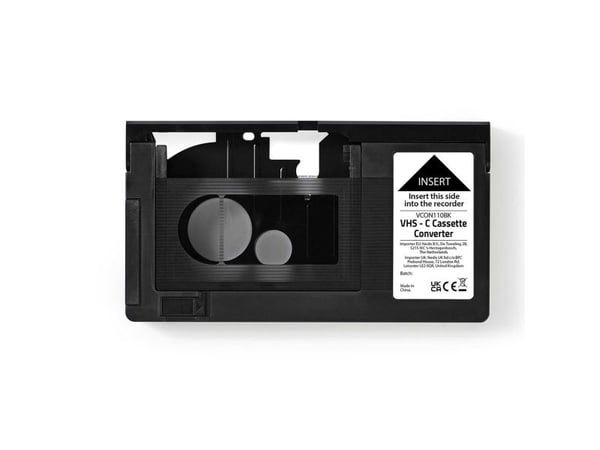 Nedis VCON110BK, Kompakt videokassettadapter, Nedis, Sort, Akrylonitril-butadien-styren (ABS), Metall, VHS-C - VHS, AA