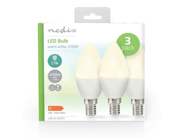 Nedis LBE14C352P3, 4,9 W, 42 W, E14, 470 lm, 15000 timer, Varm hvit
