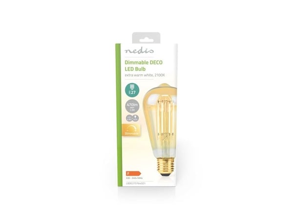 Nedis LBDE27ST64GD1, 4,9 W, 42 W, E27, 470 lm, 15000 timer, Ekstra varmt lys, Varm hvit