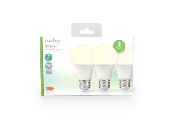 Nedis LBE27A601P3, 4,9 W, 42 W, E27, 470 lm, 15000 timer, Varm hvit