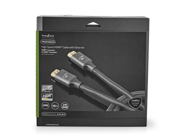 Nedis CVTB34000GY100, 10 m, HDMI Type A (Standard), HDMI Type A (Standard), 3D, 18 Gbit/s, Grå