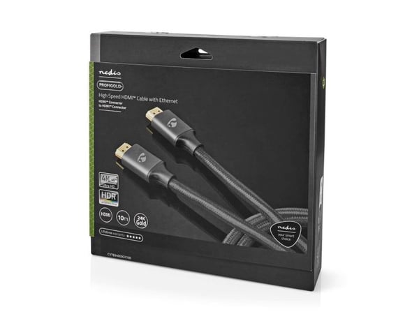 Nedis CVTB34000GY100, 10 m, HDMI Type A (Standard), HDMI Type A (Standard), 3D, 18 Gbit/s, Grå